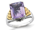 4.00 Carat (ctw) Amethyst Ring in Polished Sterling Silver with 14k Gold Accent